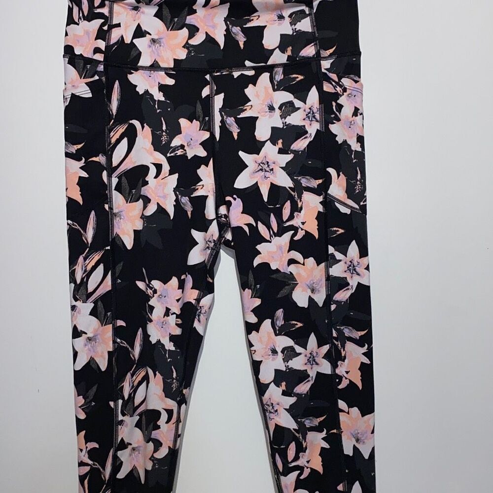 Victoria's Secret Women's Floral High Rise Black Pink Leggings Sz 14